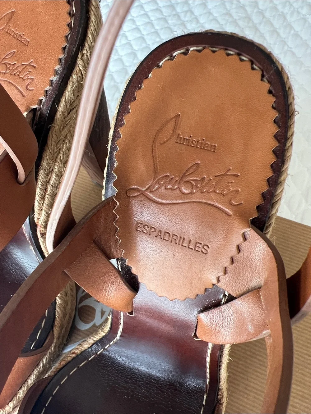 Christian Louboutin Brown Leather Espadrille Sandals